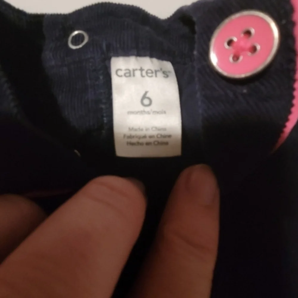 Carter's Corduroy Navy Blue Pink Summer Embroidered Bird Dress Size 6 Month